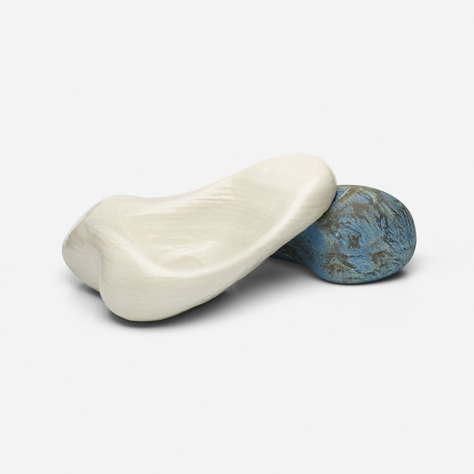 Daniel Arsham, Rock.01 sink: Daniel Arsham Rock.01 sink KohlerUSA, 20213D-printed vitreous china and patinated hand-cast brass overall: 8.75 h x 24 w x 15 d in (22 x 61 x 38 cm) Printed signature to interior of sink