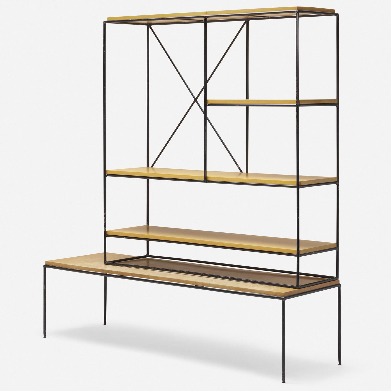 Paul McCobb, Planner Group room divider: Paul McCobb Planner Group room divider WinchendonUSA, 1952maple, enameled steel 64.25 h x 59.5 w x 18 d in (163 x 151 x 46 cm) Room divider is comprised of one bench, model 1547, and one