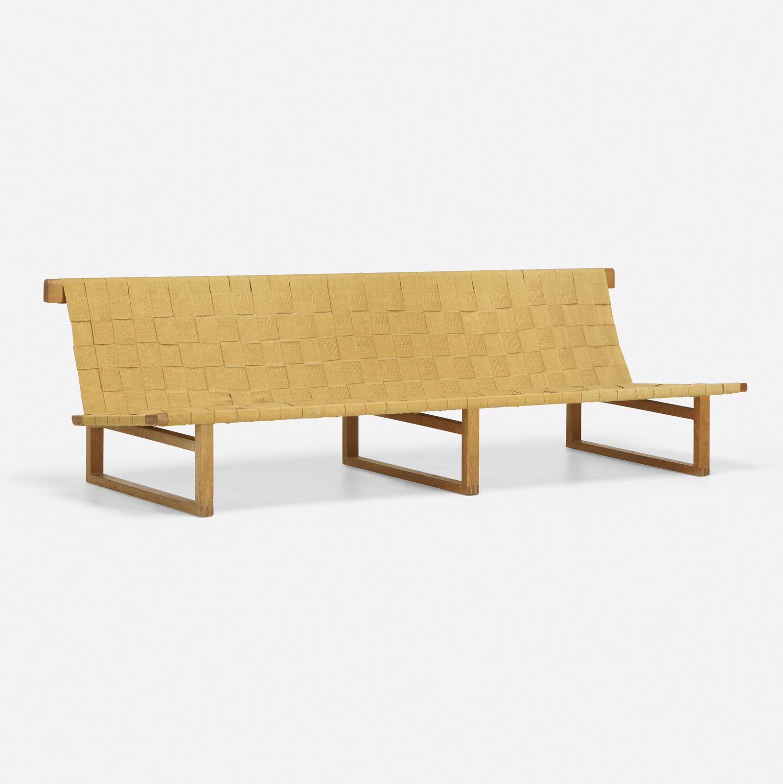 Modern, Sofa: Modern Sofa c. 1950 beech, canvas 24.5 h x 84.25 w x 28 d in (62 x 214 x 71 cm) This work will ship from Lambertville, New Jersey.