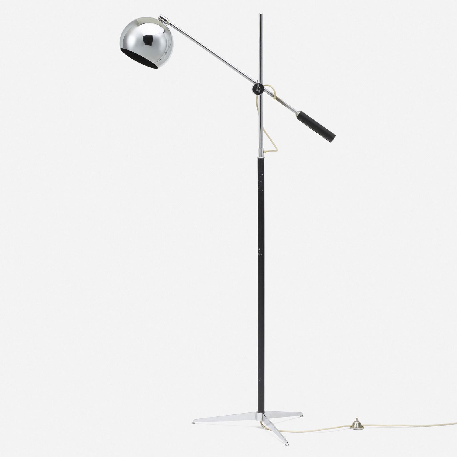Robert Sonneman, Floor lamp: Robert Sonneman Floor lamp Robert Sonneman Associates, Inc.USA, c. 1965chrome-plated steel, enameled steel, leather 59 h x 32 w x 18 d in (150 x 81 x 46 cm) This work will s