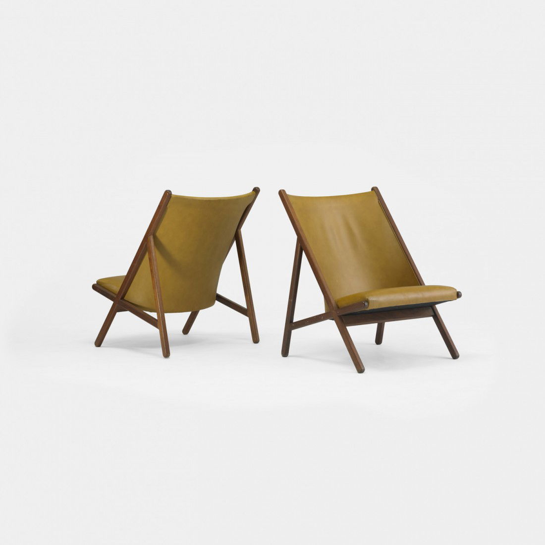 Ward Bennett chairs, pair: Ward Bennett chairs, pair USA, 1964 walnut, leather 25 w x 28 d x 33 h inches Provenance: Gift from the artist | Private collection