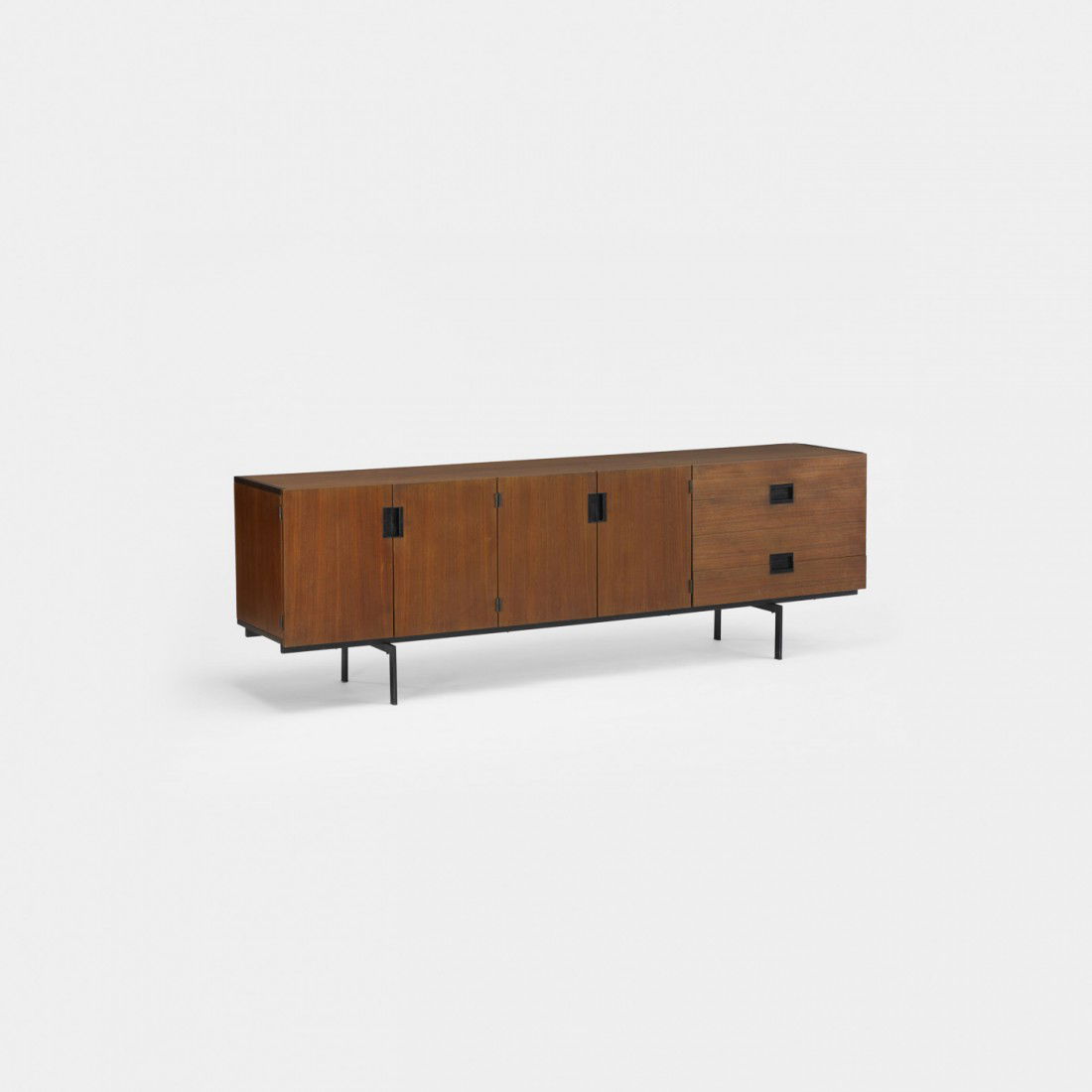 Cees Braakman DU03 credenza: Cees Braakman DU03 credenza UMS-Pastoe The Netherlands, 1958 teak, enameled steel 89 w x 18 d x 28.5 h inches Cabinet features four drawers and four doors concealing two shelves. Literature: Made to M