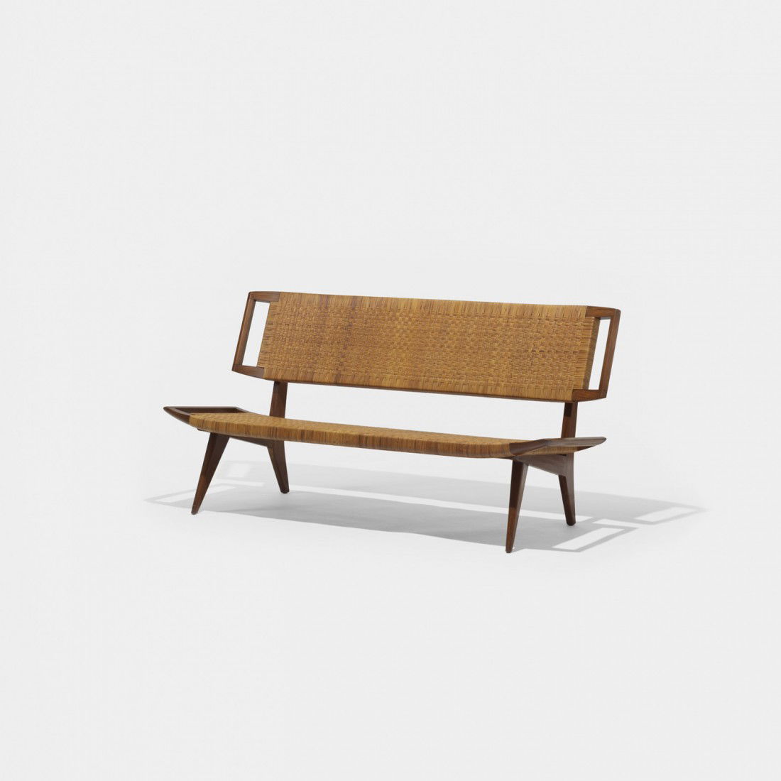 Paul Laszlo settee: Paul Laszlo settee Glenn Of California USA, 1950 mahogany, cane 69 w x 28 d x 34 h inches