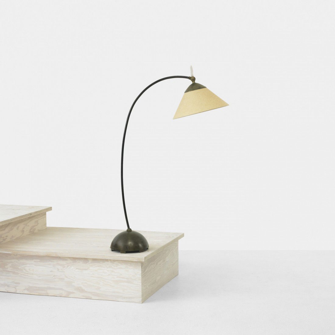 Russel Wright floor lamp: Russel Wright floor lamp USA, c. 1935 brass, paper, enameled steel, milk glass 16 w x 28 d x 54 h inches Literature: Collector's Encyclopedia of Russel Wright, Second Edition, Kerr, pg. 105