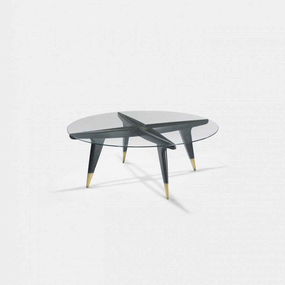 Gio Ponti coffee table: Gio Ponti coffee table Giordano Chiesa Italy, c. 1953 lacquered wood, tempered glass, brass 39.5 dia x 14.75 h inches Literature: Gio Ponti: L'Arte Si Innamora Dell'Industria, La Pietra, pg. 200 Gio P