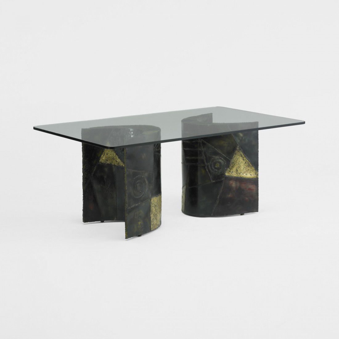Paul Evans dining table, model PE-24: Paul Evans dining table, model PE-24 Paul Evans Studio for Directional USA, 1968 welded and enameled steel, glass 72 w x 42 d x 29 h inches Welded signature and date to base: [PE 68]. Literature: Dire