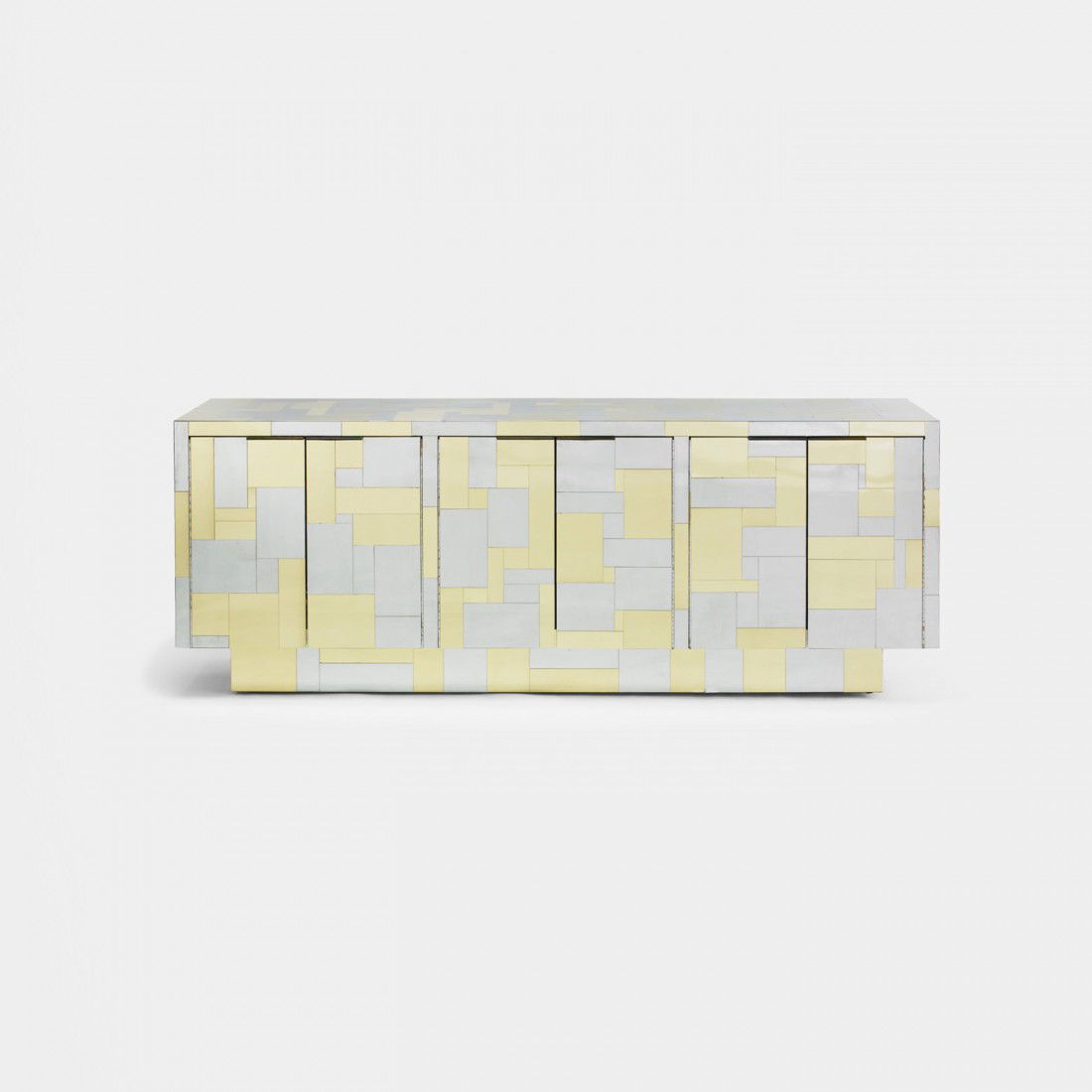 Paul Evans Cityscape cabinet: Paul Evans Cityscape cabinet Paul Evans Studio for Directional USA, c. 1975 chrome-plated steel, brass 90 w x 22.75 d x 32.5 h inches Cabinet features six doors concealing three adjustable shelves. Im