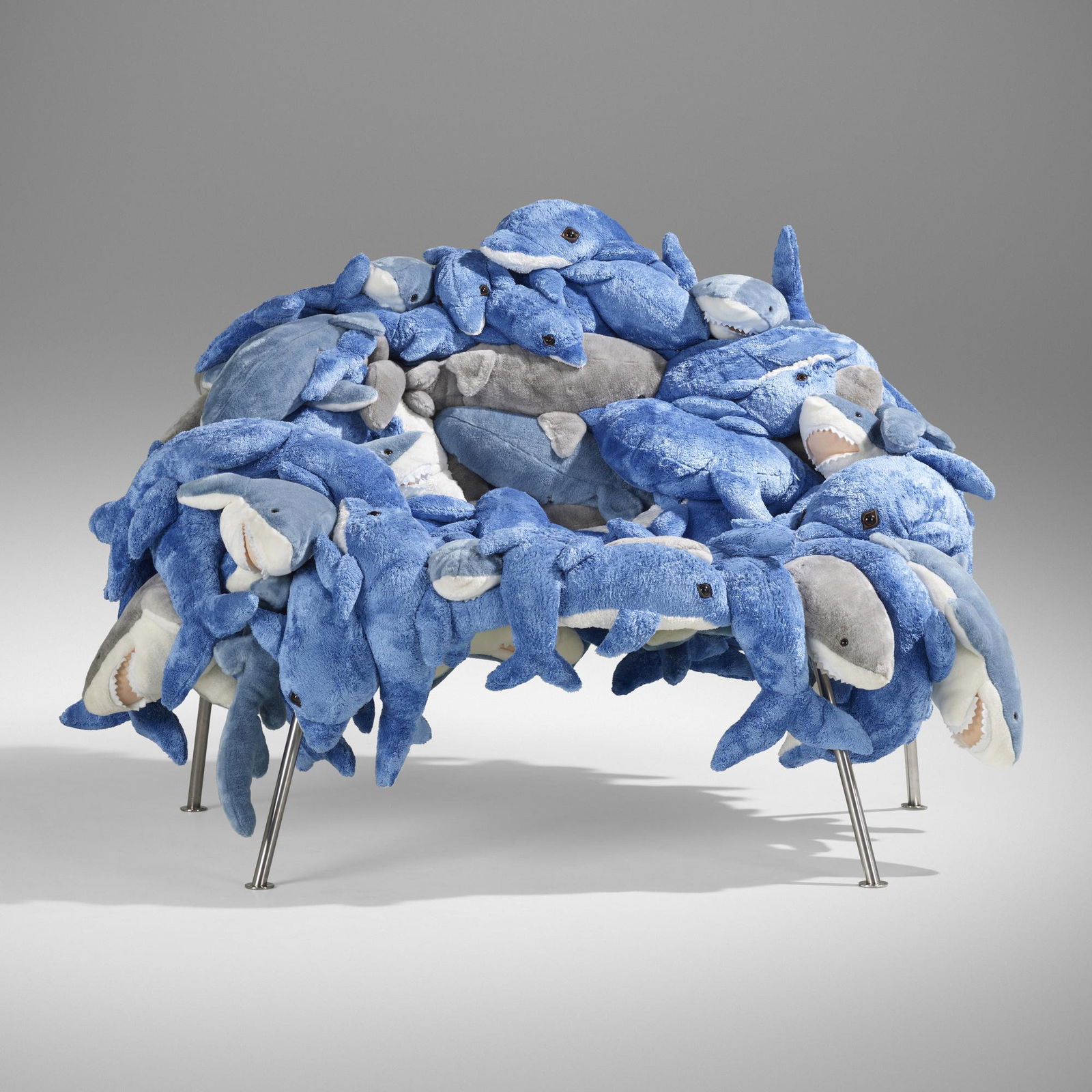Campana Brothers, Dolphins and Sharks chair: Fernando and Humberto Campana Dolphins and Sharks chair Estudio CampanaBrazil, 2002stuffed animals, stainless steel 33 h x 45 w x 36 d in (84 x 114 x 91 cm) This example is from the limi