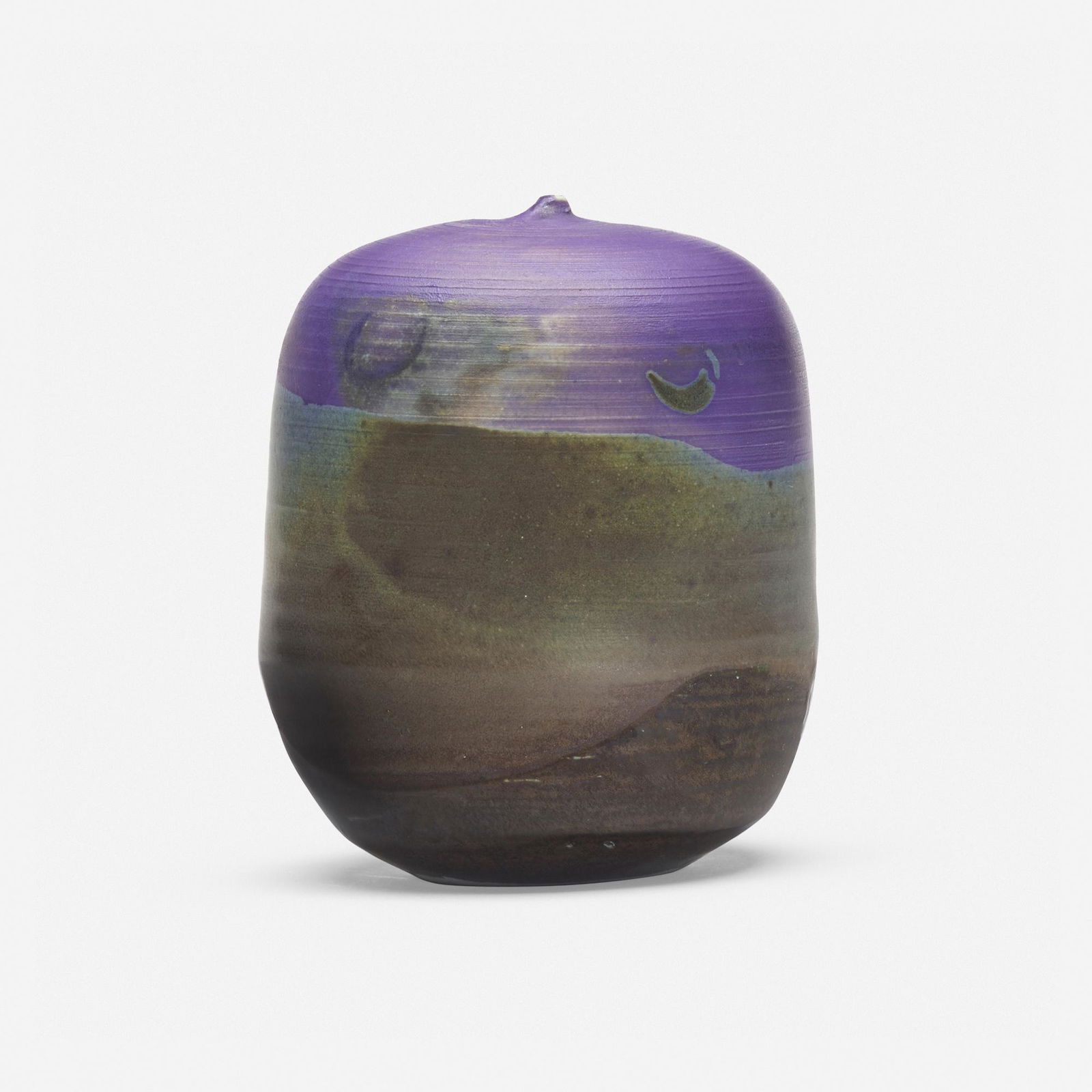 Toshiko Takaezu, Untitled (with rattle): Toshiko Takaezu Untitled (with rattle) c. 1995glazed porcelain 6 h x 5 dia in (15 x 13 cm) Incised signature to underside 'TT'. Provenance: Private Collection, Honolulu