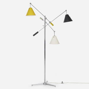 Angelo Lelii, Triennale floor lamp, model 12128: Angelo Lelii Triennale floor lamp, model 12128 Arredoluce Italy, 1947 / c. 1955 chrome-plated steel, enameled aluminum 66.5 h x 52 w x 38 d in (169 x 132 x 97 cm) Literature: Arredoluce Catalogue