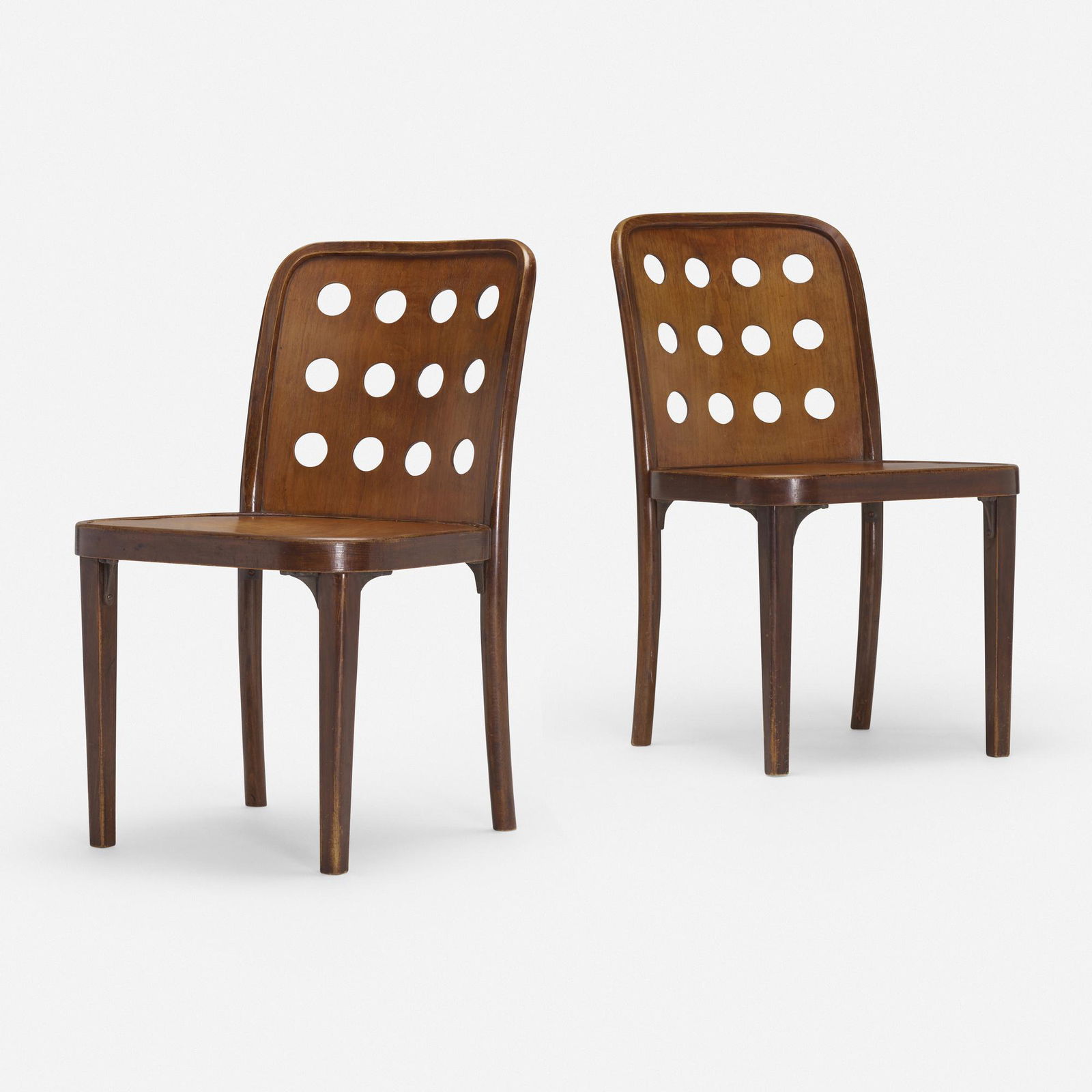 Josef Hoffmann and Oswald Haerdtl, Chairs: Josef Hoffmann and Oswald Haerdtl Chairs model A 811, pair Gebruder ThonetAustria, c. 1928stained beech, walnut 29.75 h x 17.75 w x 21 d in (76 x 45 x 53 cm) This design was created for