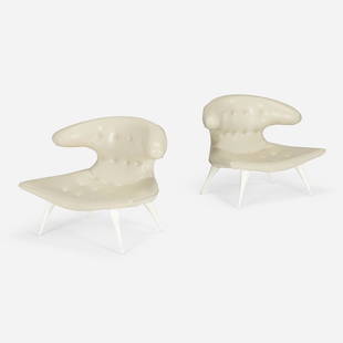 Karpen of California, Horn armchairs, pair: Karpen of California Horn armchairs, pair USA, c. 1955vinyl, enameled aluminum 28 h x 34.5 w x 25 d in (71 x 88 x 63 cm) This work will ship from Chicago, Illinois.