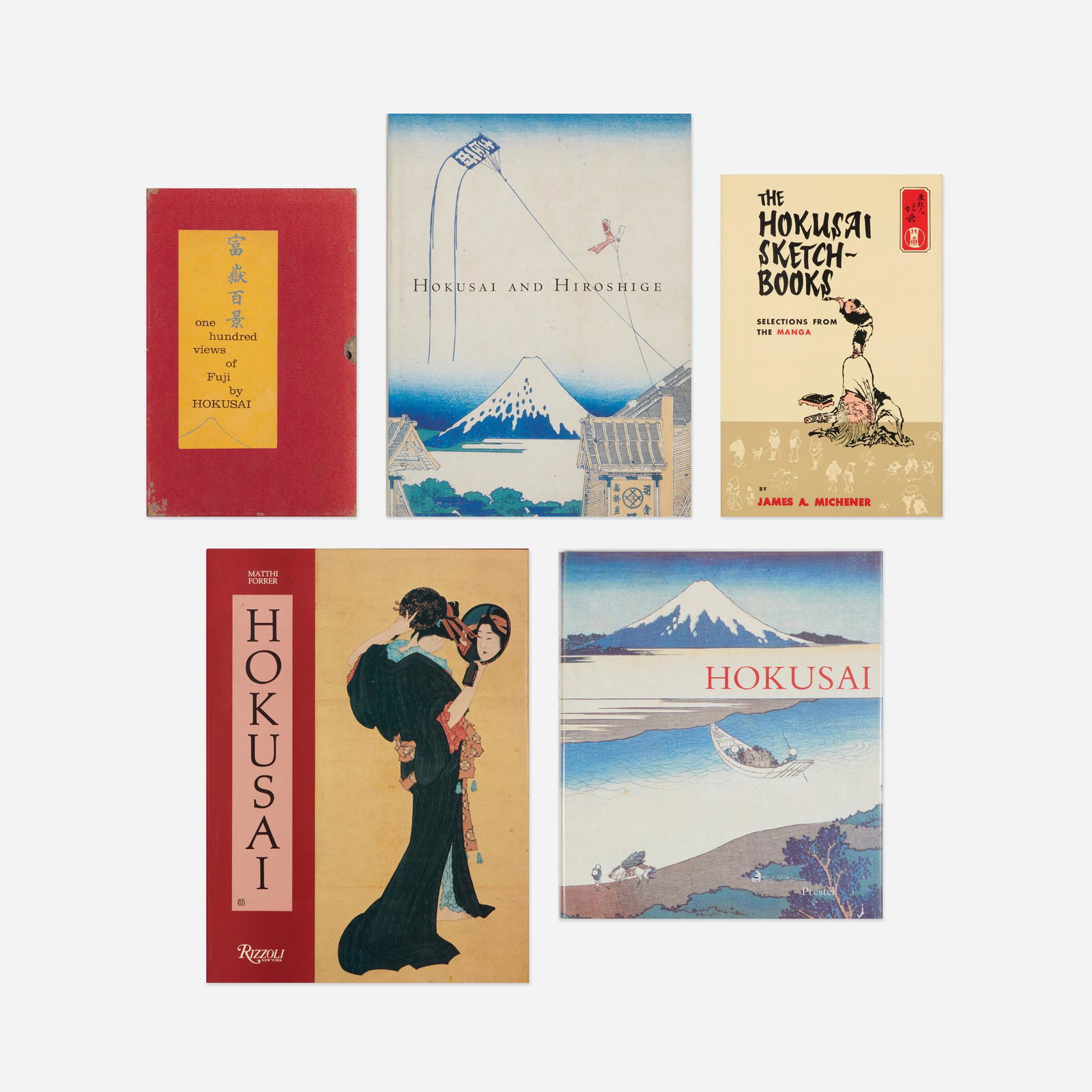 Hokusai monographs, five: Hokusai monographs, five Complete Lot Details Hokusai Matthi Forrer, Prestel, Germany, 1991. 219 pages, Hardcover with dustjacket. Honusai and Hiroshige Julia White, University of Was