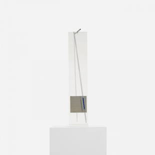 Jesús Rafael Soto Tiges sur Transparence: Jesús Rafael Soto Tiges sur Transparence Venezuela, 1968 Lucite, acrylic, matte chrome-plated steel, fishing line 27.5 h x 5.5 w inches Impressed signature, title, date and number to edge 'Soto Tiges