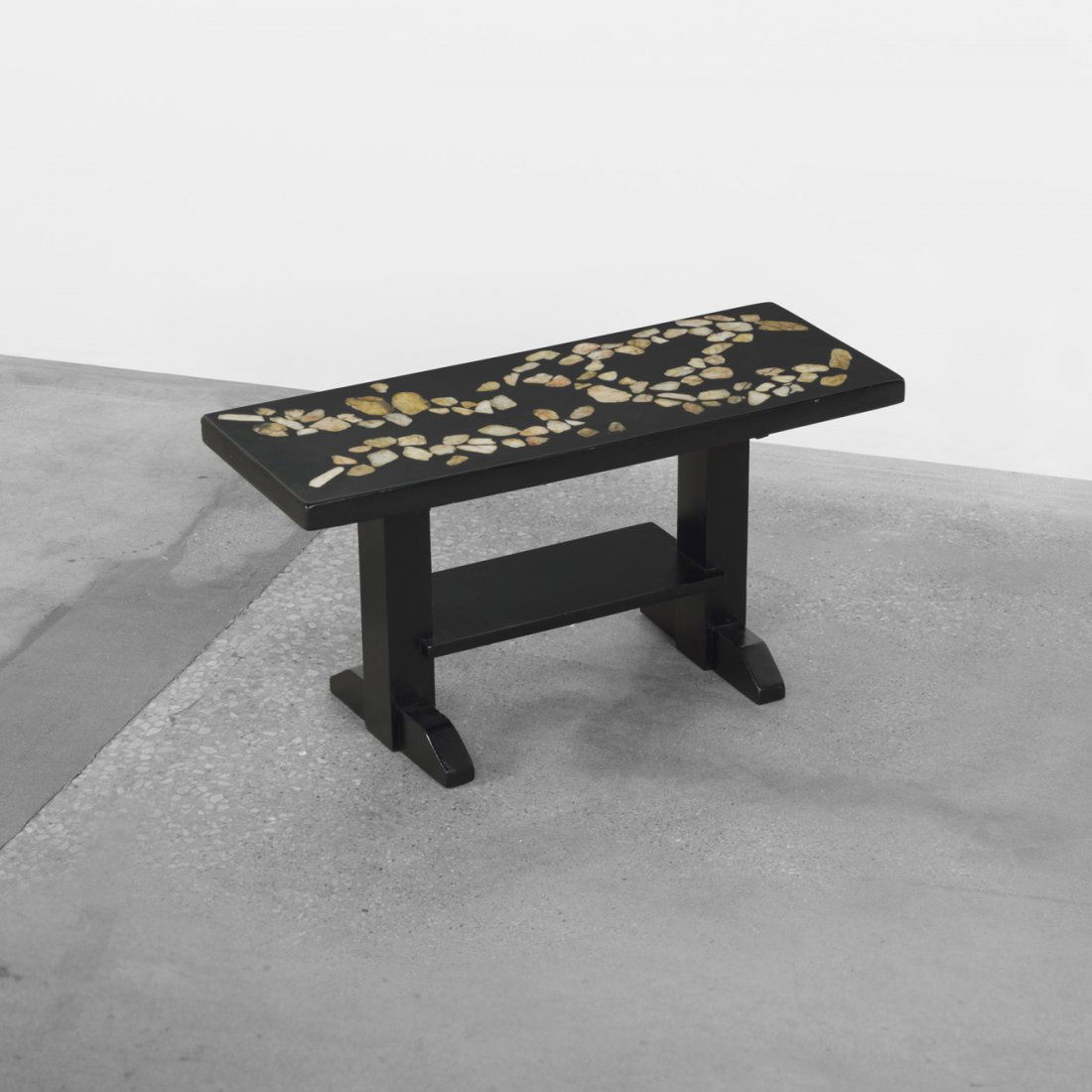 Etienne Allemeersch occasional table: Etienne Allemeersch occasional table Belgium, c. 1975 resin with stone inlay, lacquered wood 31 w x 11.75 d x 15.5 h inches