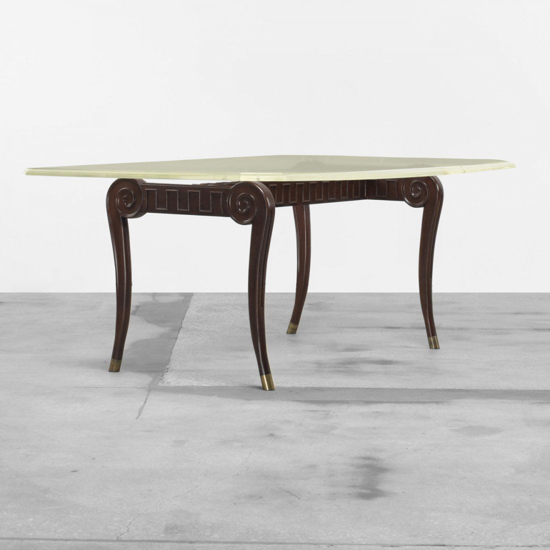 Paul Laszlo dining table: Paul Laszlo dining table USA, c. 1960 mahogany, acrylic, brass 72 w x 42 d x 28 h inches