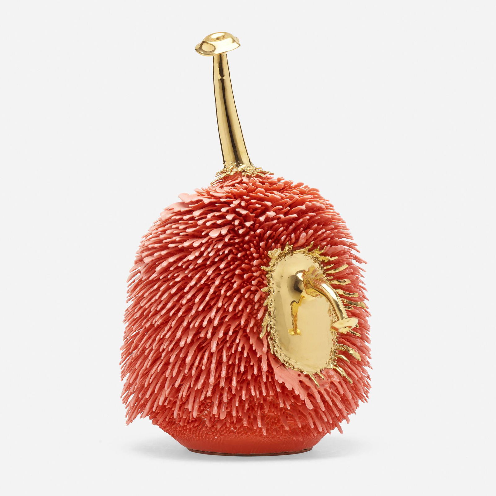 Haas Brothers, Little Dude, Accretion: The Haas Brothers (Nikolai and Simon Haas) Little Dude (from the Accretion series) 2015hand-thrown and accreted porcelain, gold luster, brass plate 21 h x 13 w x 14 d in (53 x 33 x 36 cm) Impr