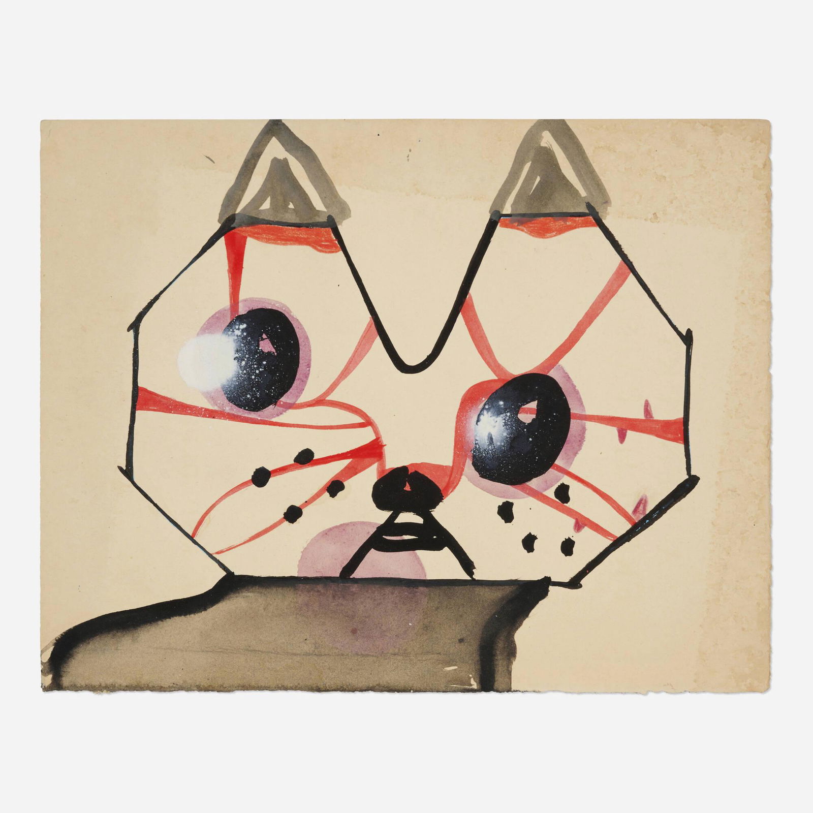 Eddie Martinez and Chuck Webster, Untitled (Cat): Eddie Martinez and Chuck Webster Untitled (Cat) watercolor and ink on paper 9.25 h x 11.75 w in (23 x 30 cm) This work will ship from Lambertville, New Jersey.