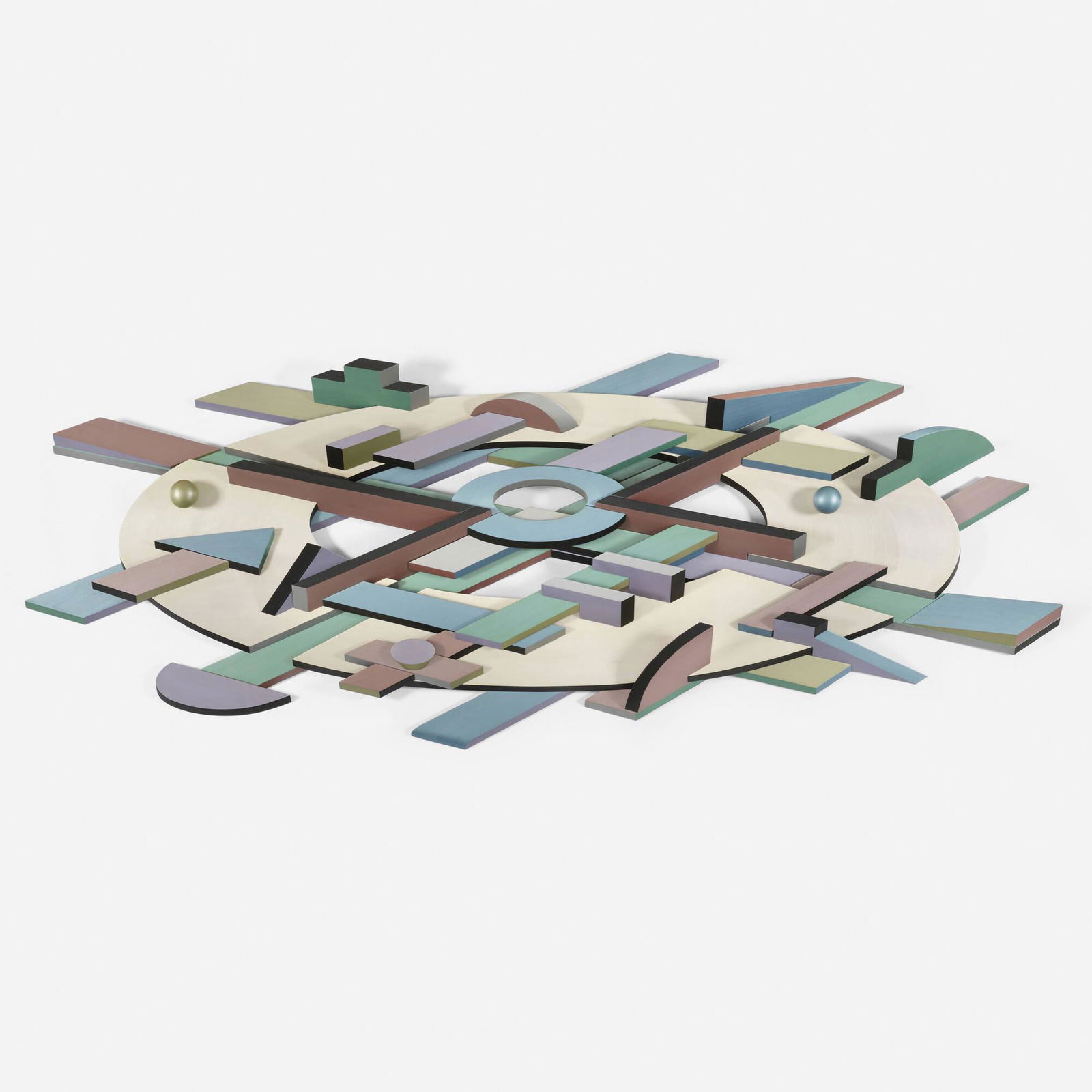 John Okulick, Commander: John Okulick Commander 1993wood and metallic paint 54 h x 141 w x 8.5 d in (137 x 358 x 22 cm) Signed, titled and dated to verso 'John Okulick 1993 Commander'. This work wi