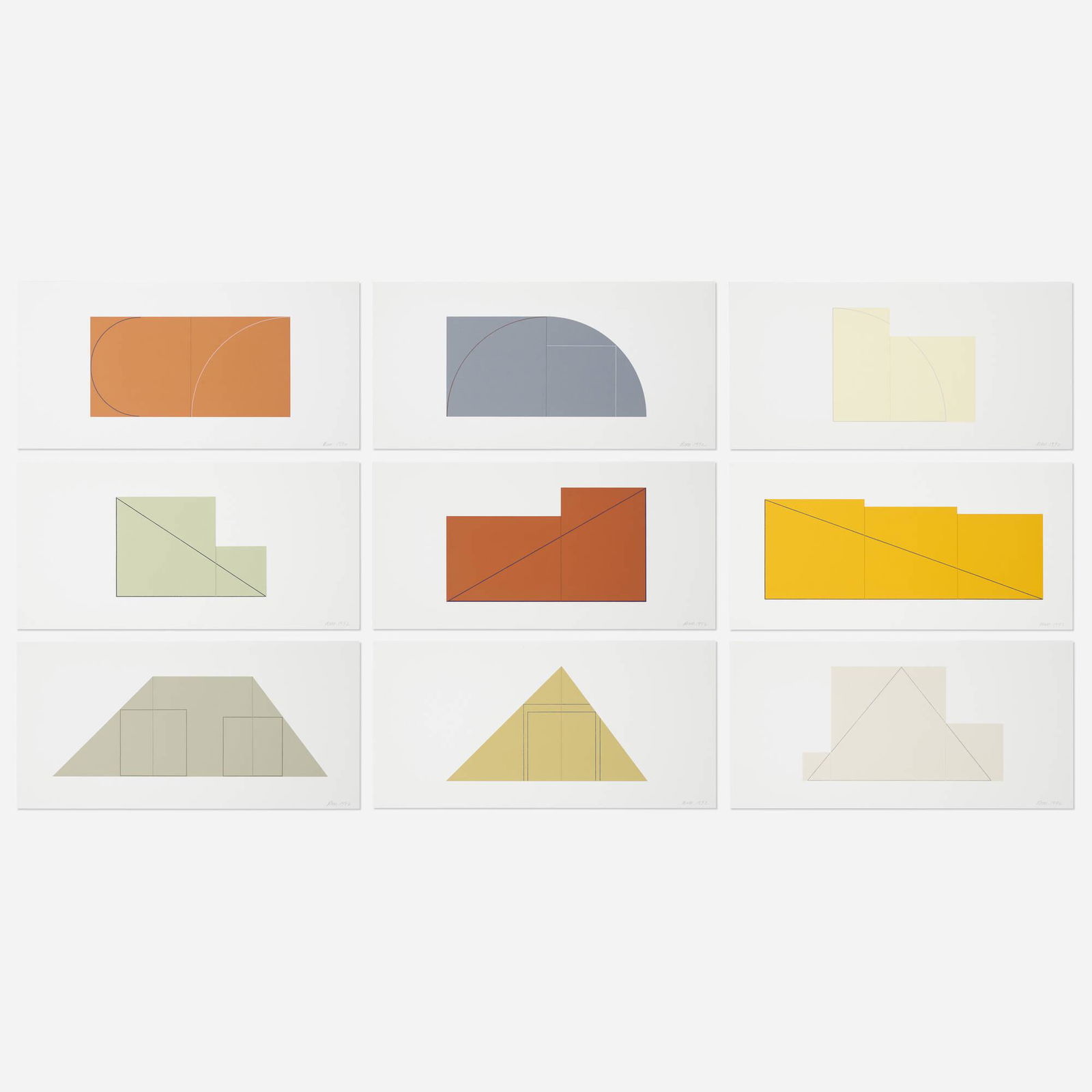 Robert Mangold, A Book of Silk Screen Prints: Robert Mangold A Book of Silk Screen Prints â€” Multiple Panel Paintings 1992screenprint in colors on Fabriano Cotton 12 h x 24 w in (30 x 61 cm) Signed and dated to lower right of each work '