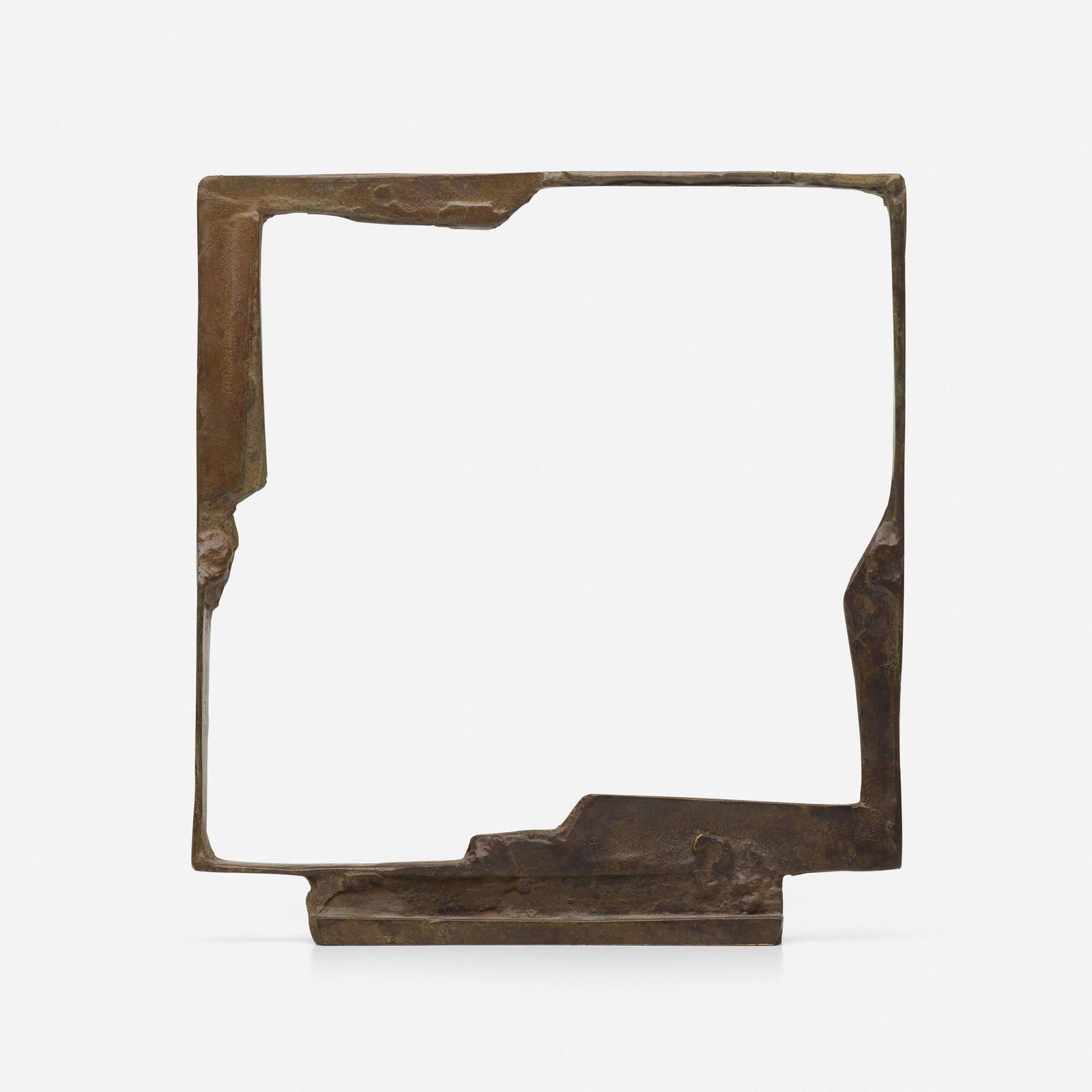 Bruno Romeda, Quadrato: Bruno Romeda Quadrato 1995patinated bronze 10.5 h x 9.75 w x 1.25 d in (27 x 25 x 3 cm) Signed and dated near base 'Romeda 95'. Sold with Bruno Romeda exhibition catalog from Kouros Gal