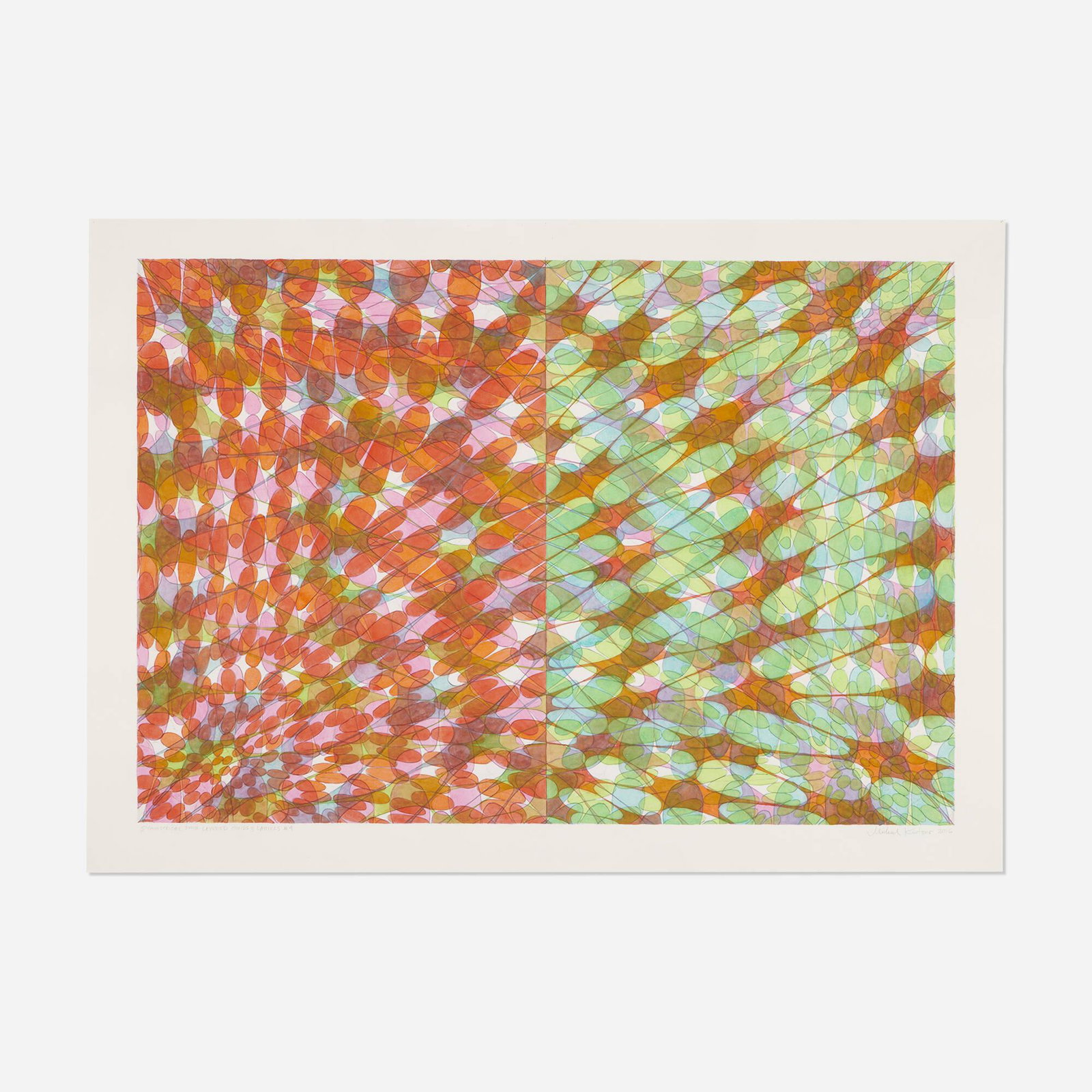 Michael Knutson, Four-Layered Ovoids / Lattices: Michael Knutson Symmetrical Four-Layered Ovoids & Lattices #4 2016 watercolor on paper 25.375 h x 36.875 w in (64 x 94 cm) Signed, titled and dated to lower edge 'Symmetrical Four-Layered Ovoid