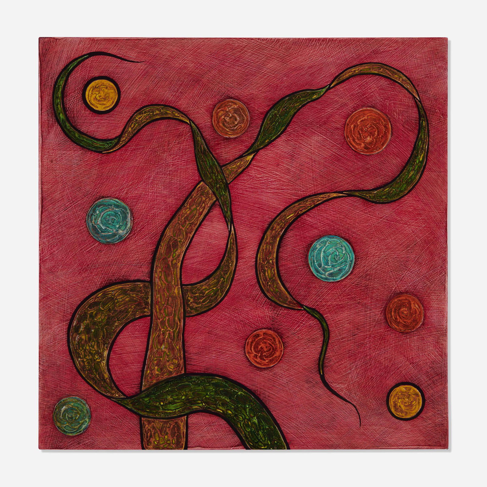 Juan Alonso, Dance: Juan Alonso Dance 2000 acrylic on panel 23.5 h x 23.5 w in (60 x 60 cm) Signed, titled and dated to verso 'Dance Juan Alonso 2000'. This work will ship from Chicago, Illinoi
