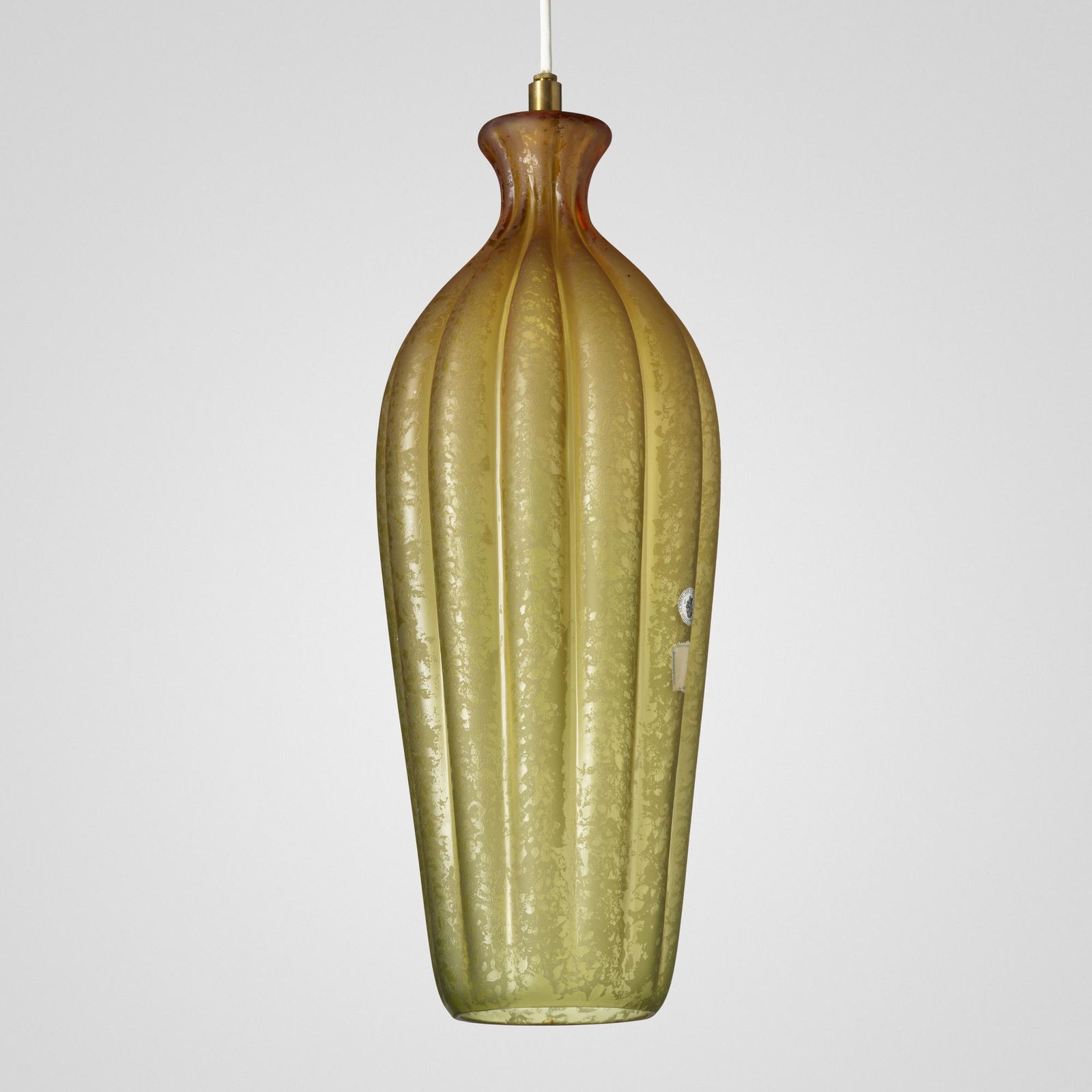 Giorgio Ferro, Corroso pendant lamp: Giorgio Ferro Corroso pendant lamp Fornasa De Murano A L'Insegna Del MorentoItaly, c. 1965corroso glass 20.5 h x 7.5 dia in (52 x 19 cm) Foil manufacturer's label to shade 'Fornasa De Mu