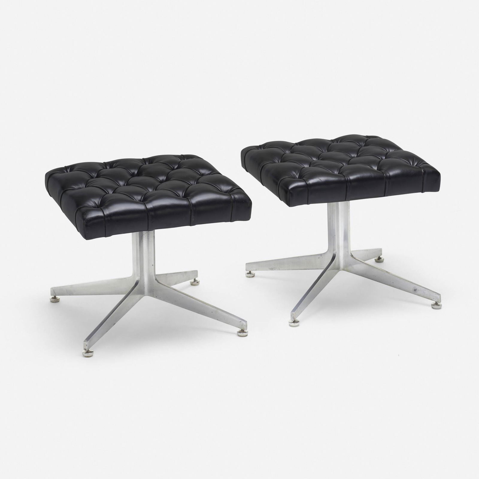 Ward Bennett, Stools, pair: Ward Bennett Stools, pair Lehigh Furniture Inc.USA, c. 1965aluminum, vinyl, enameled steel 17 h x 19.5 w x 10.5 d in (43 x 50 x 27 cm) Nylon manufacturer's label to underside of one exam