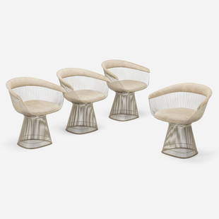 Warren Platner, Chairs, set of four: Warren Platner Chairs, set of four KnollStudioUSA, 1962 / c. 1995chrome-plated steel, upholstery 29.25 h x 28 w x 22 d in (74 x 71 x 56 cm) Printed manufacturer's mark to underside of ea