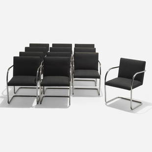 Mies van der Rohe, Brno armchairs, set of twelve: Ludwig Mies van der Rohe Brno armchairs, set of twelve Knoll InternationalGermany / USA, c. 1930 / c. 1970chrome-plated steel, upholstery 31.5 h x 22 w x 23.25 d in (80 x 56 x 59 cm)