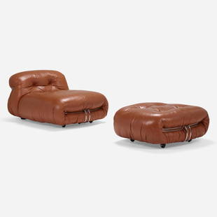 Scarpa, Soriana lounge chair and ottoman: Afra and Tobia Scarpa Soriana lounge chair and ottoman CassinaItaly, 1970leather, chrome-plated steel, plastic chair: 26 h x 36 w x 52 d in (66 x 91 x 132 cm) ottoman: 15 h x 31 w x 36 d in