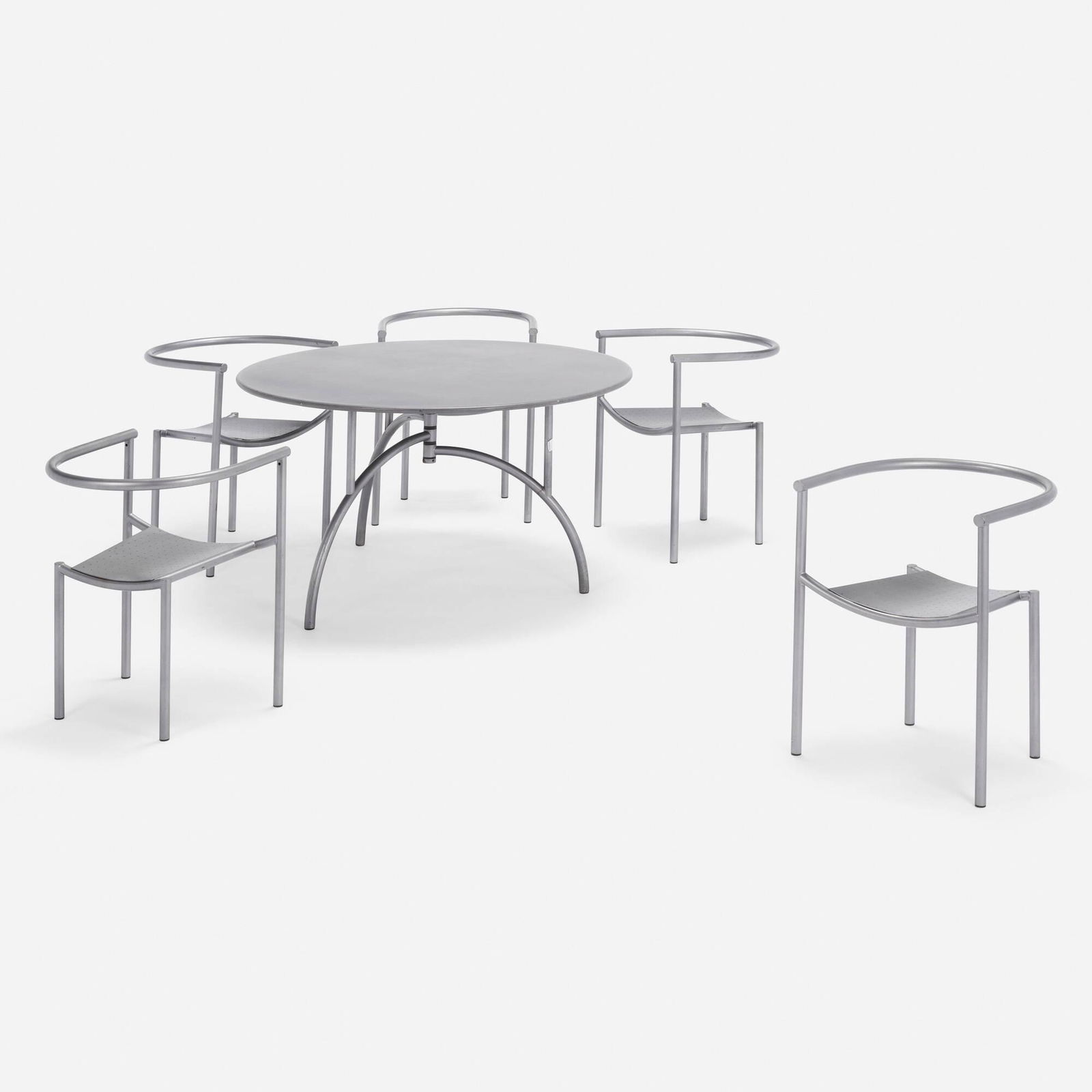 Philippe Starck, Dining set: Philippe Starck Dining set DriadeFrance / Italy, 1985powder-coated steel table: 28 h x 47 dia in (71 x 119 cm) chair: 28 h x 22.5 w x 22 d in (71 x 57 x 56 cm) Set is comprised of one