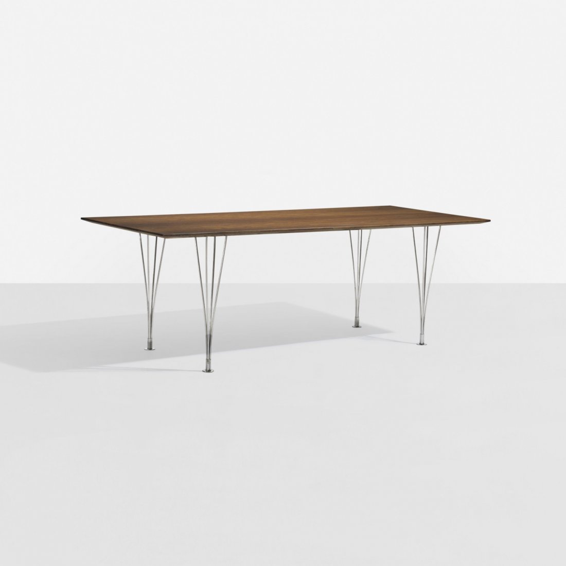 Piet Hein and Bruno Mathsson Rectangular dining t: Piet Hein and Bruno Mathsson Rectangular dining table Fritz Hansen Denmark/Sweden, 1968 rosewood, chrome-plated steel 82.75 w x 35.75 d x 27.5 h inches Signed with impressed manufacturer's mark to und