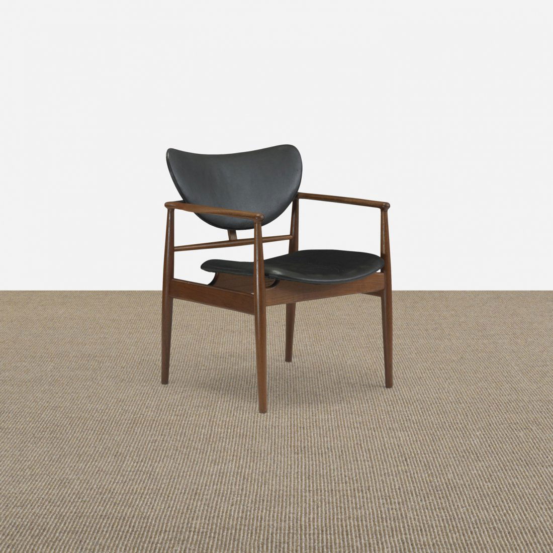 Finn Juhl armchair, model NV-48: Finn Juhl armchair, model NV-48 Niels Vodder Denmark, 1948 stained teak, leather 27 w x 25 d x 32 h inches Signed with branded manufacturer's mark to frame: [Niels Vodder Cabinetmaker Copenhagen Denma