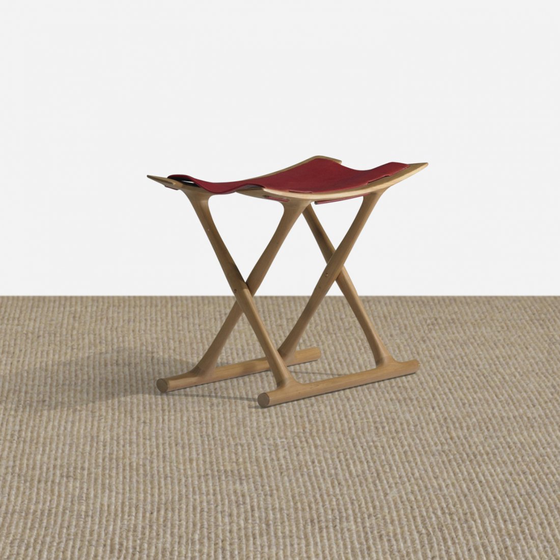 Ole Wanscher Egyptian stool: Ole Wanscher Egyptian stool A.J. Iversen Snedkermester Denmark, 1960 cherry, leather, copper 21.5 w x 11.75 d x 17 h inches Literature: Danish Chairs, Oda, pg. 72
