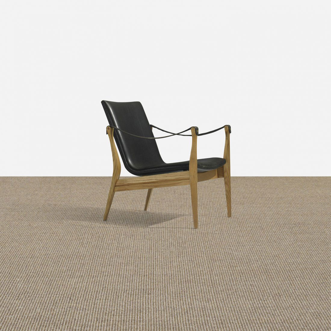 Karen and Ebbe Clemmensen lounge chair, model 4305: Karen and Ebbe Clemmensen lounge chair, model 4305 Fritz Hansen Denmark, 1963 ash, leather, brass 24.25 w x 26 d x 28.25 h inches Signed with decal manufacturer's label to underside: [FH Made in Denma