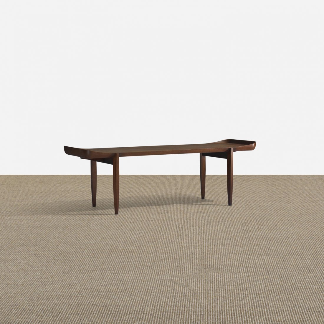 Peter Hvidt and Orla Mølgaard-Nielsen coffee table: Peter Hvidt and Orla Mølgaard-Nielsen coffee table Axel Albeck Mobelhandvaerk Denmark, 1951 teak 59 w x 20 d x 19.5 h inches Signed with stamped manufacturer's marks to underside: [Axel Albeck Mobelh