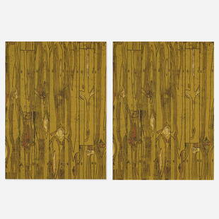 Richard Woods, Untitled (two works): Richard Woods Untitled (two works) 2000 block-printed enamel on paper mounted to Dibond 45 h x 33 w in (114 x 84 cm) Signed and numbered to lower right of each panel 'RW 5/10' and 'RW 7/10'. These