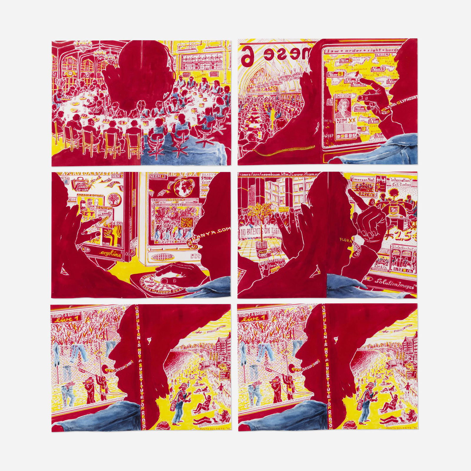 Andreas Siekmann, Nim 2 (six works): Andreas Siekmann Nim 2 (six works) 2004watercolor, acrylic, gloss paint and crayon on paper 8.25 h x 11.625 w in (21 x 30 cm) Signed, dated and inscribed to verso of each work 'A Siekmann 2004