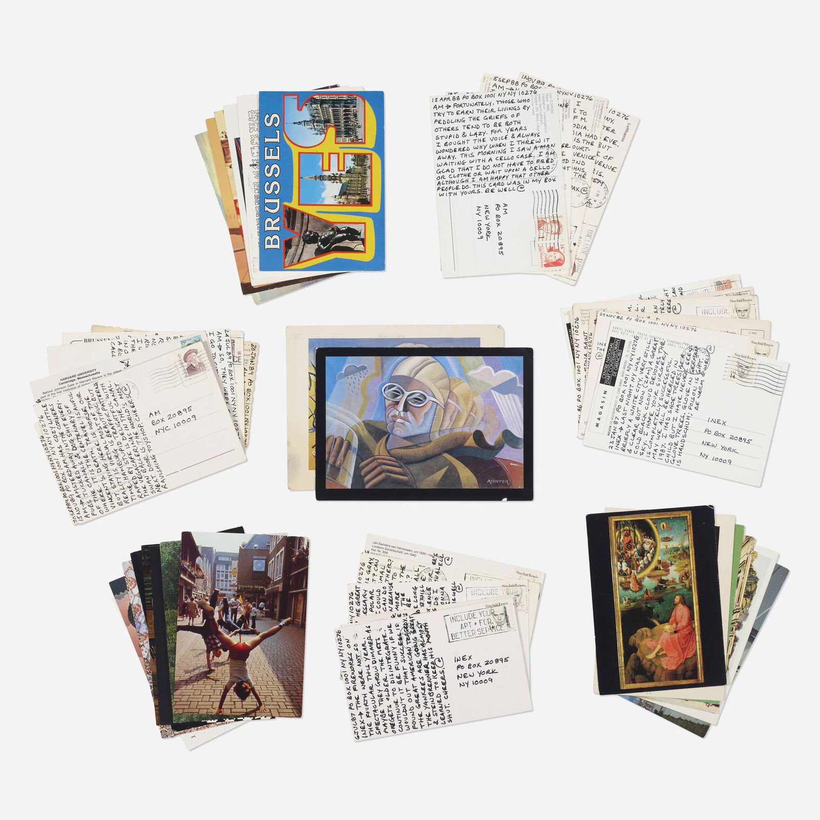 Carl Andre, Collection of postcards, forty-four: Carl Andre Collection of postcards, forty-four 1986-1991postcards largest: 5.25 h x 7 w in (13 x 18 cm) smallest: 3.375 h x 5.375 w in (9 x 14 cm) Collection is comprised of forty-four post