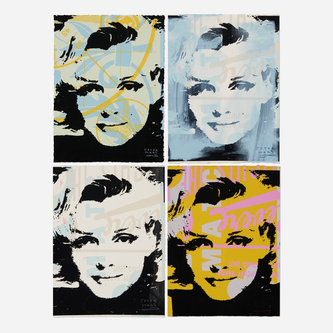 Peter Mars, Marilyn (four works): Peter Mars Marilyn (four works) c. 2000screenprint in colors each: 19.5 h x 14.75 w in (50 x 37 cm) Signed to lower right of each print 'Peter Mars' with artist's stamps to verso.