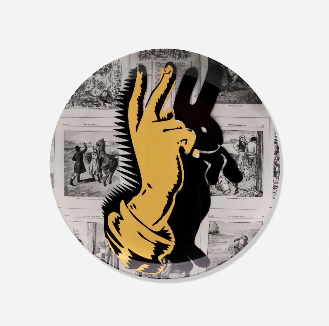 Pure Evil, Bunny Fingers plate: Pure Evil Bunny Fingers plate Royal Doulton2000transfer-printed and gilt porcelain .75 h x 11 dia in (2 x 28 cm) Signed and numbered to underside 'Pure Evil 1919' with drawing. This work