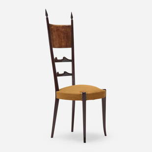 Aldo Tura, Dining chair: Aldo Tura Dining chair Italy, c. 1960mahogany, lacquered goatskin, upholstery, steel 47.25 h x 17 w x 19.75 d in (120 x 43 x 50 cm) Provenance: John Salibello, New York | Priv