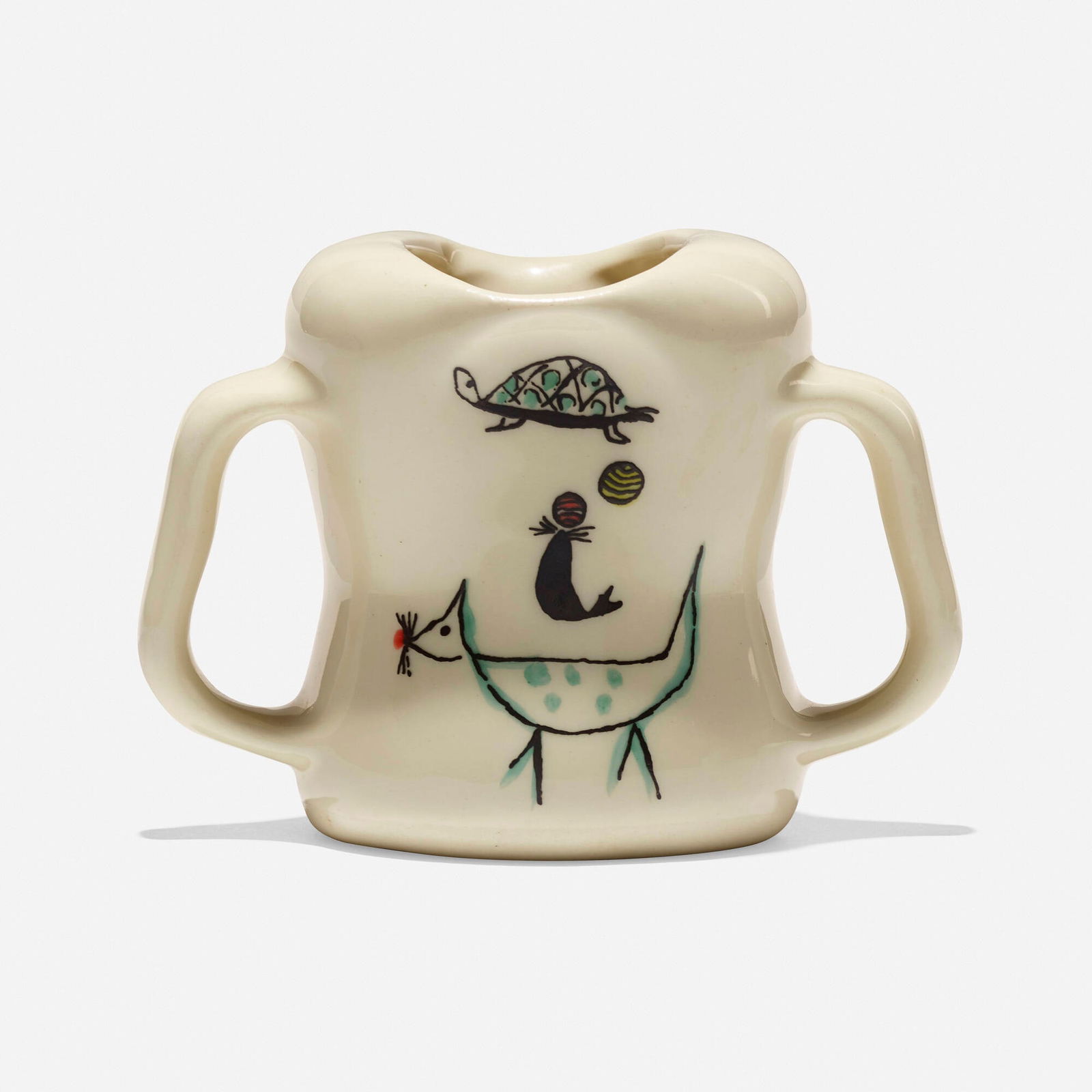 Eva Zeisel, Wee Modern children's cup: Eva Zeisel Wee Modern children's cup Goss China CompanyHungary / USA, c. 1953glazed porcelain 3.625 h x 5 w x 3.125 d in (9 x 13 x 8 cm) Stamped manufacturer's mark to underside '"Wee Mo