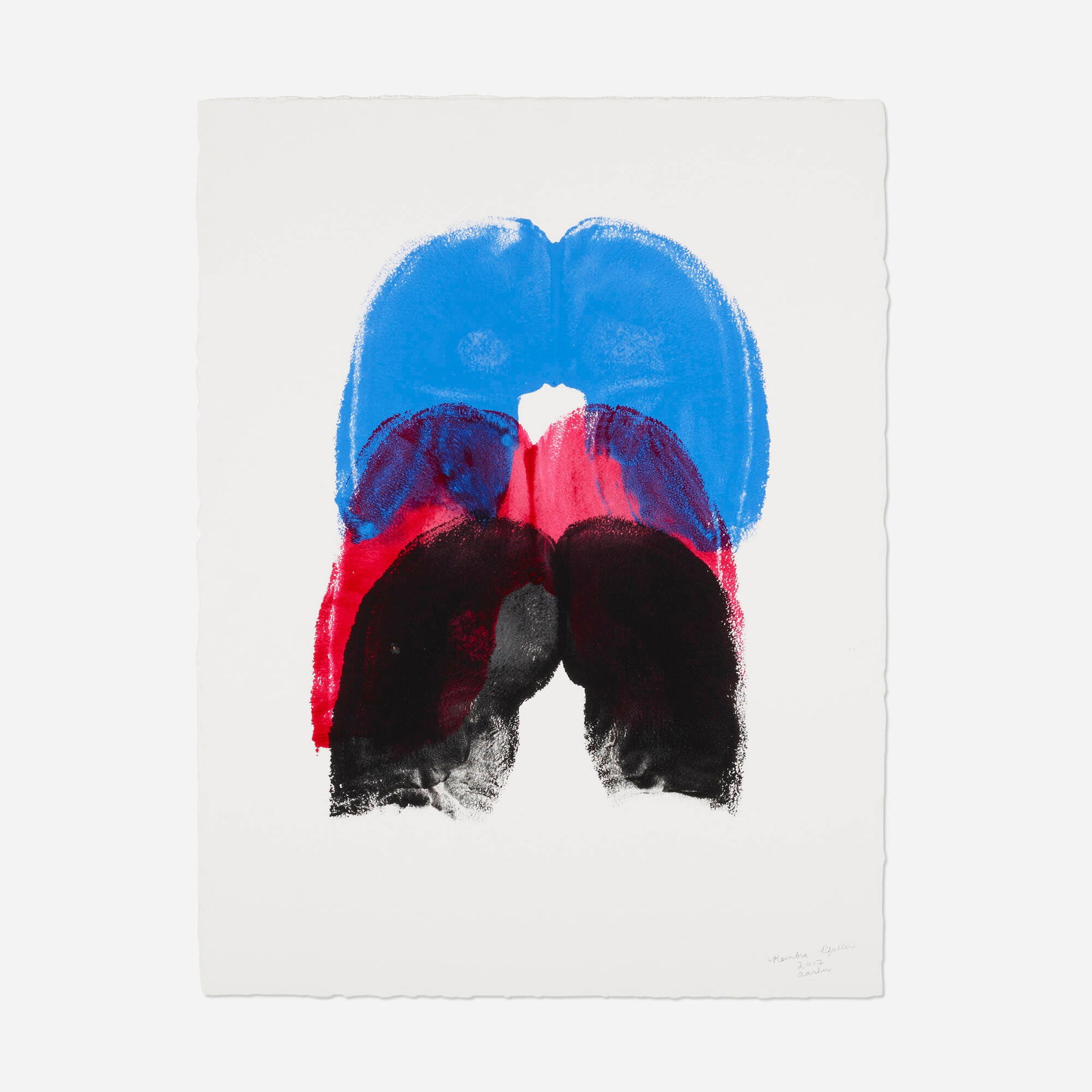 Kembra Pfahler, Butt Print Aarhus 1: Kembra Pfahler Butt Print Aarhus 1 (Blue, Red, Black) 2017 acrylic on paper 30 h x 23 w in (76 x 58 cm) Signed, titled and dated to lower right 'Kembra Pfahler 2017 Aarhus'.