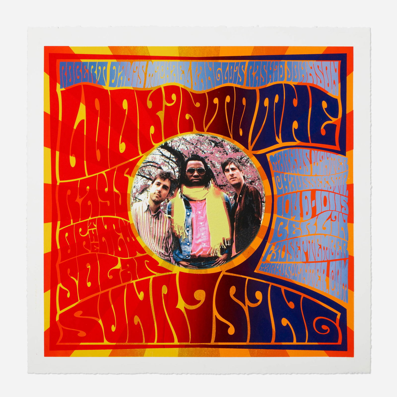 R.Johnson, R.Davis and M.Langois, Look into …: Rashid Johnson, Robert Davis and Michael Langois Look into the Rays of the New Solar Sun Rising 2006screenprint in colors image: 20 h x 20 w in (51 x 51 cm) sheet: 22 h x 22 w in (56 x 56 cm) <