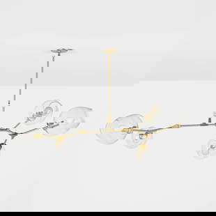 Lindsey Adelman, Chandelier: Lindsey Adelman 5-globe Branching Bubble chandelier USA, 2016brushed brass-plated steel, glass 35 h x 54 w x 36 d in (89 x 137 x 91 cm) Decal manufacturer's label to ceiling cap 'Lindsey Adelm