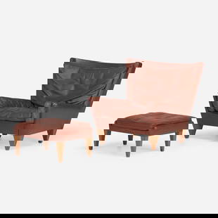 Illum Wikkelso, Pyramid lounge chair and ottoman: Illum Wikkelso Pyramid lounge chair, model V11 and ottoman Holger ChristiansenDenmark, c. 1965leather, rosewood chair: 32.5 h x 37.5 w x 31 d in (83 x 95 x 79 cm) ottoman: 12 h x 26 w x 18 d