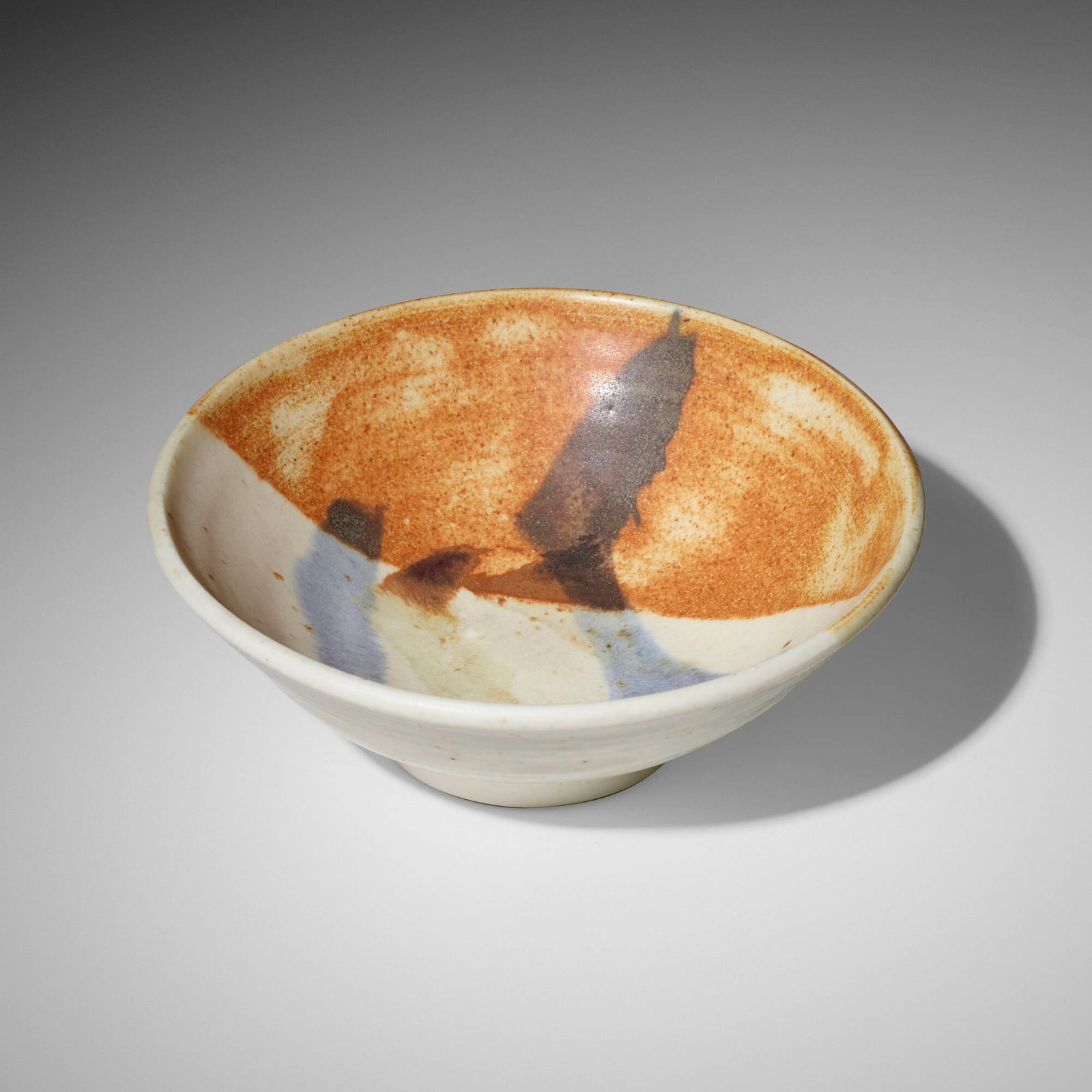 Toshiko Takaezu, Bowl: Toshiko Takaezu Bowl USA glazed porcelain 1.75 h x 4.875 dia in (4 x 12 cm) Incised signature to underside 'TT'. Provenance: Private Collection This